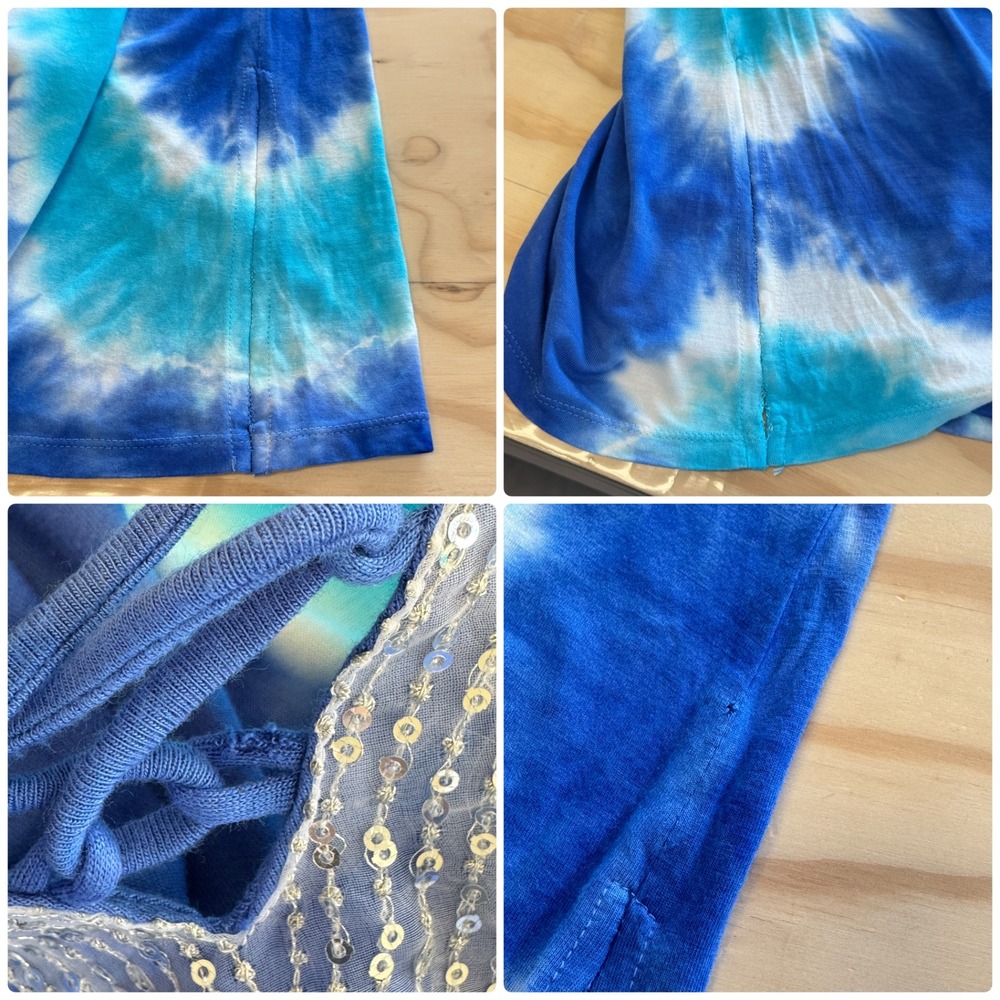 INC Beach Tie Dye Sequin Lace Up Tunic Swim Cover Up Blue Turquoise Medium - Picture 7 of 8